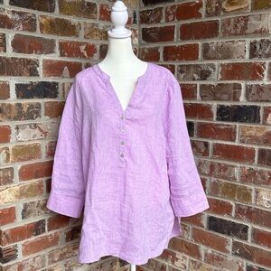 Chico's Lavender Linen Henley Tunic with Button Placket 3 (xl)